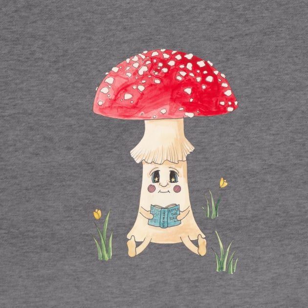 Adorable Watercolor Mushroom Reading a Book 1 by ECMazur